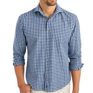 Johnnie-O Mens Long Sleeve Button Down Shirt Blue Plaid Surfer Logo Cotton Large